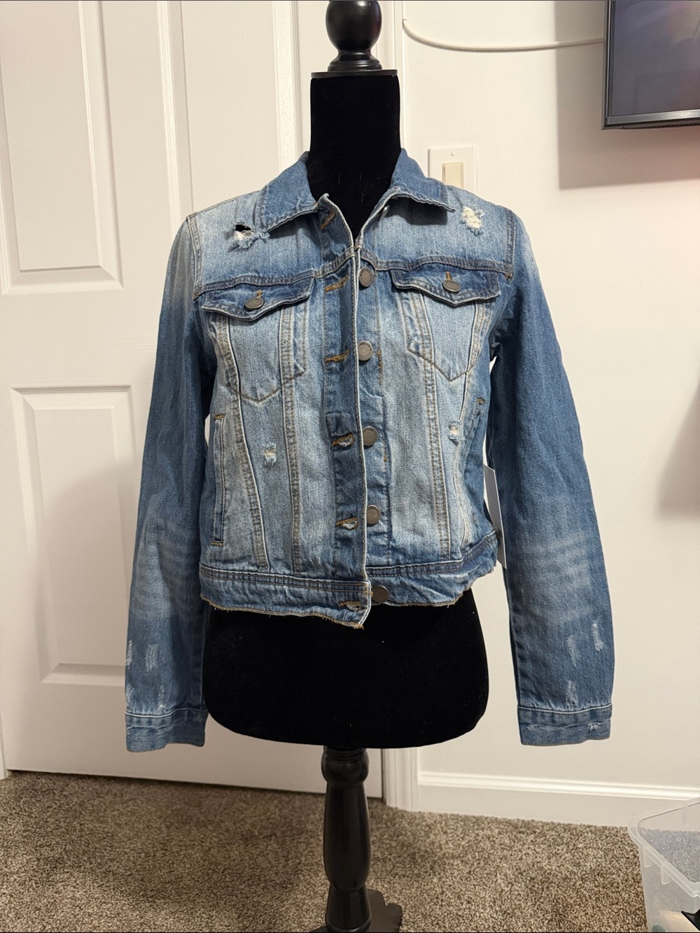 C'est Toi Light Blue Distressed Denim Jean Jacket - Women's NWT Size S